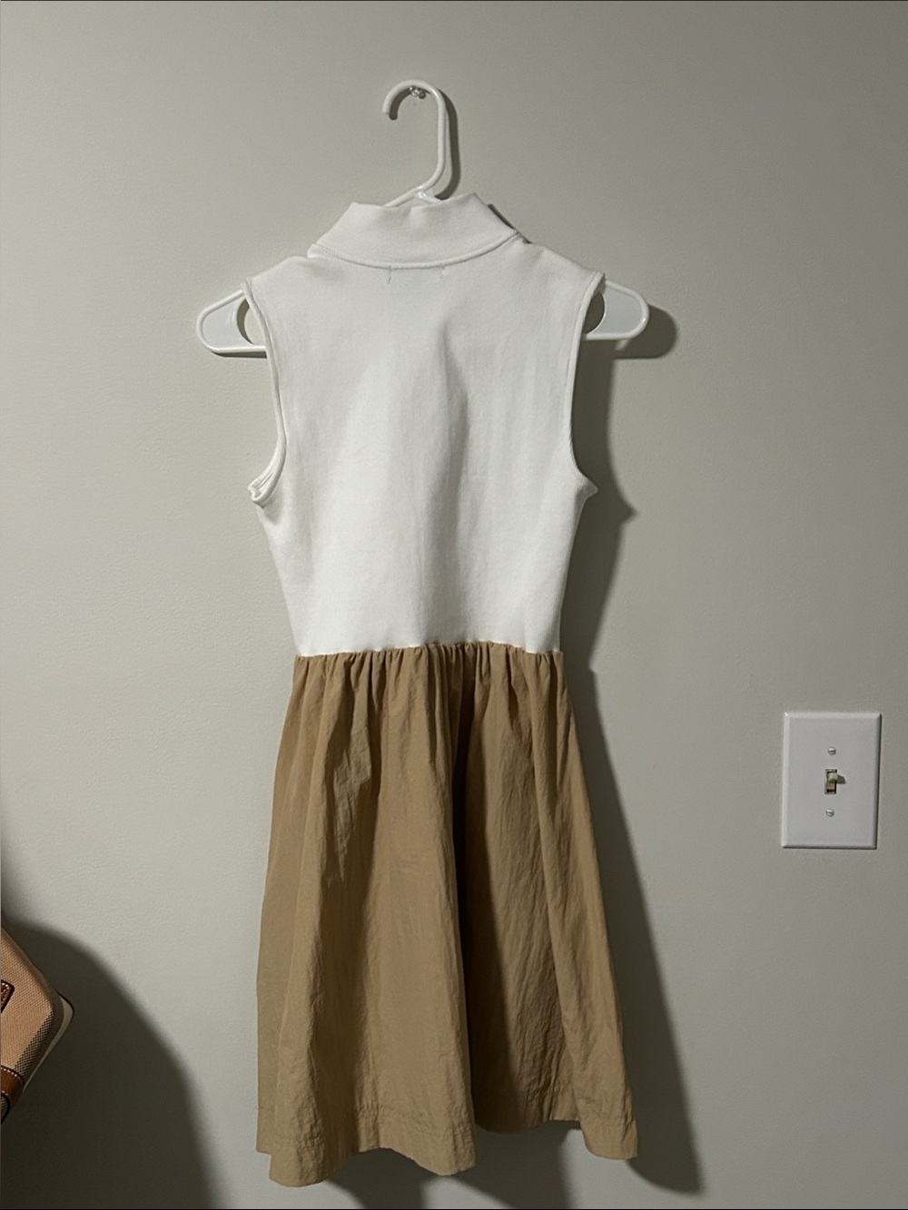 Steve Madden White Knit Bodice with Tan Gathered Skirt Dress